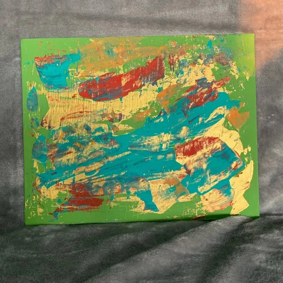 NEW Original Artwork olive, gold, teal 8”x10” - Picture 6 of 10